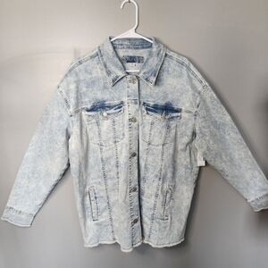 Maurices | Acid Wash Jean Jacket Boyfriend Fit Distressed Boho Raw Hem | XL